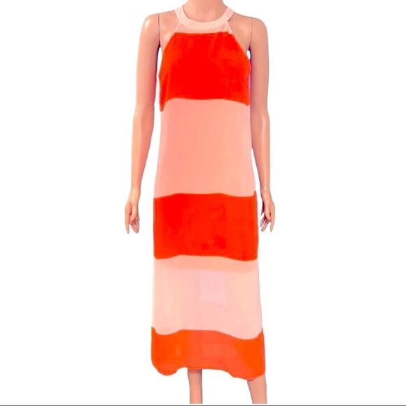 Cremieux Haltered Orange/Peach Stripe Dress Sz XS - Picture 1 of 10